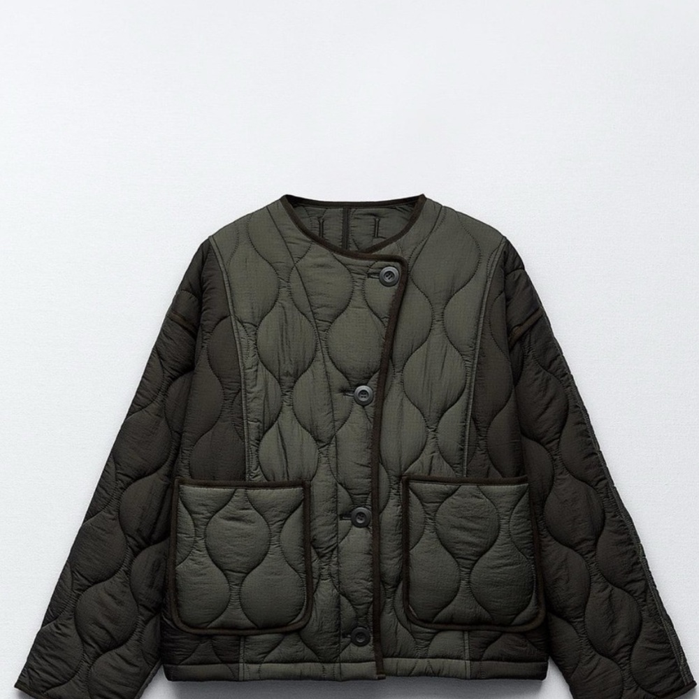 ZARA Green Quilted Bomber Jacket